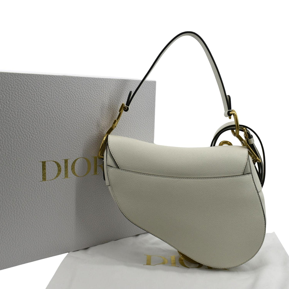Christian Dior Saddle Grained Calfskin Leather Shoulder Bag Ivory