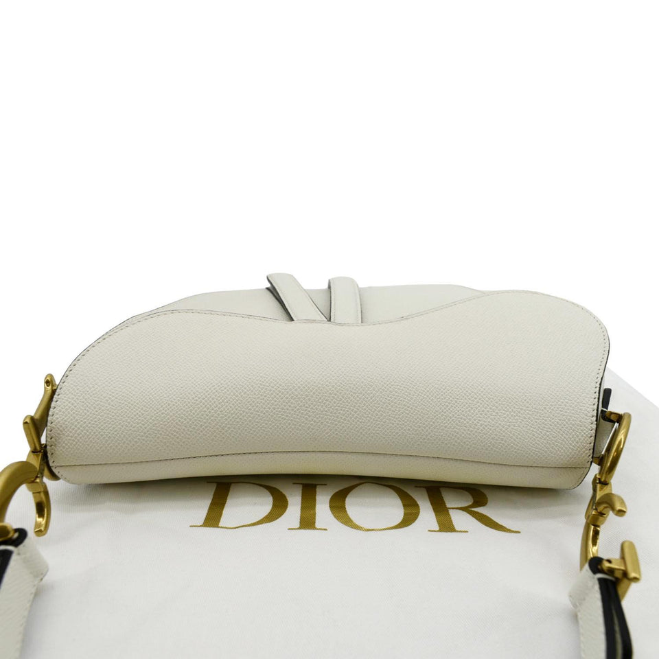 Christian Dior Saddle Grained Calfskin Leather Shoulder Bag Ivory