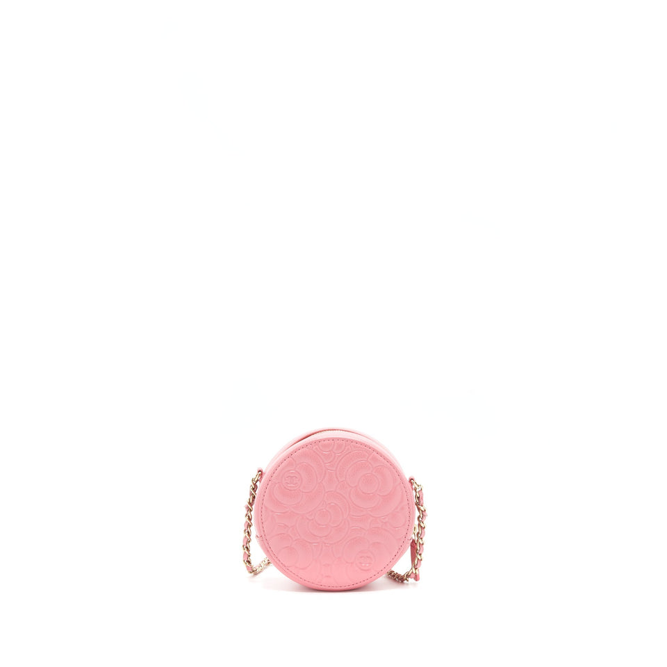 Chanel Camellia Round Clutch With Chain Pink L