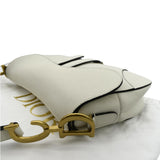 Christian Dior Saddle Grained Calfskin Leather Shoulder Bag Ivory