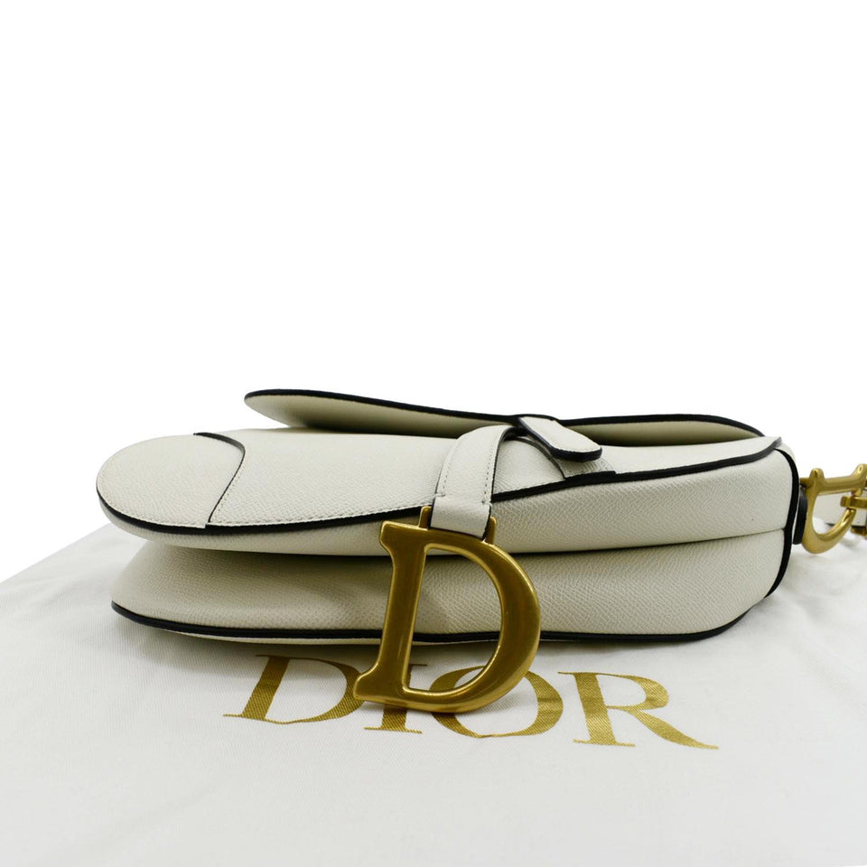 Christian Dior Saddle Grained Calfskin Leather Shoulder Bag Ivory