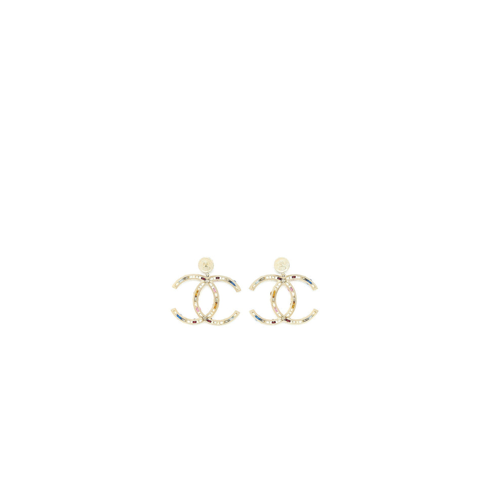 Chanel Giant CC Logo Earring Crystal/Pearl Multicolour Light Gold Tone