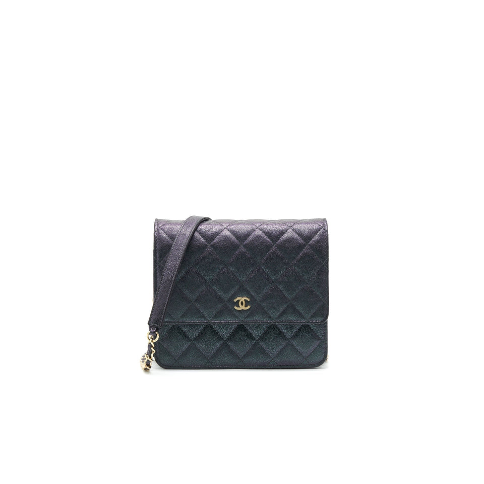 Chanel Classic Square Wallet on Chain Caviar Iridescent Purple L