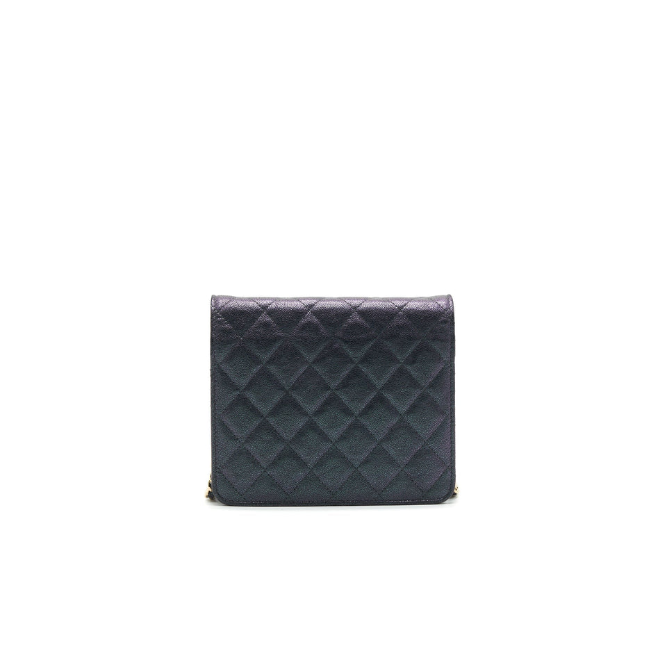 Chanel Classic Square Wallet on Chain Caviar Iridescent Purple L