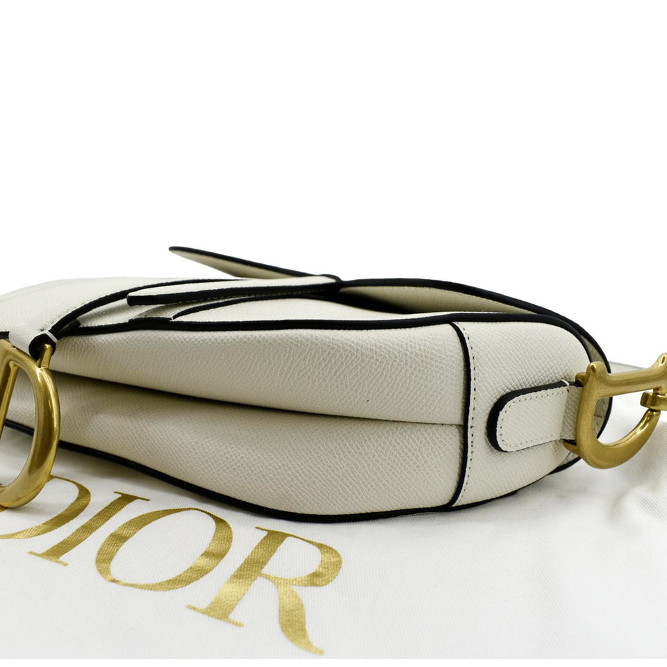 Christian Dior Saddle Grained Calfskin Leather Shoulder Bag Ivory