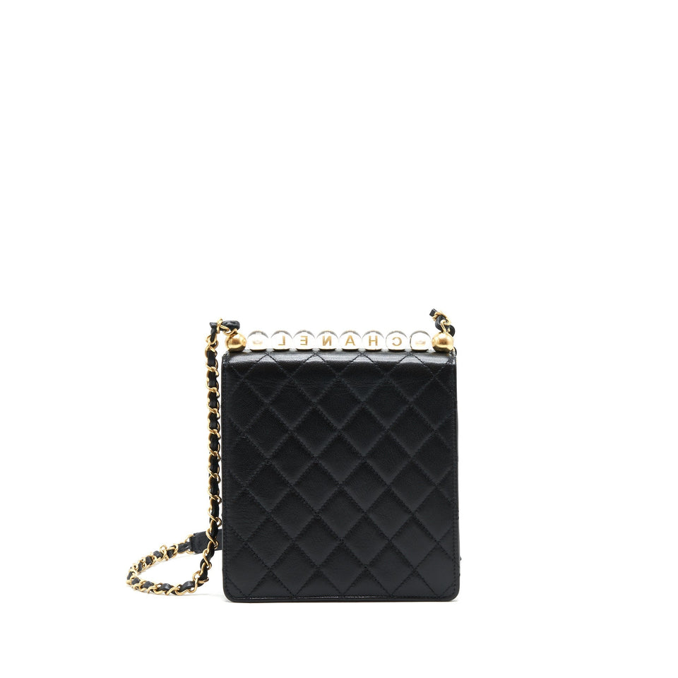 Chanel Limitation Pearl Flap Bag Goatskin Black