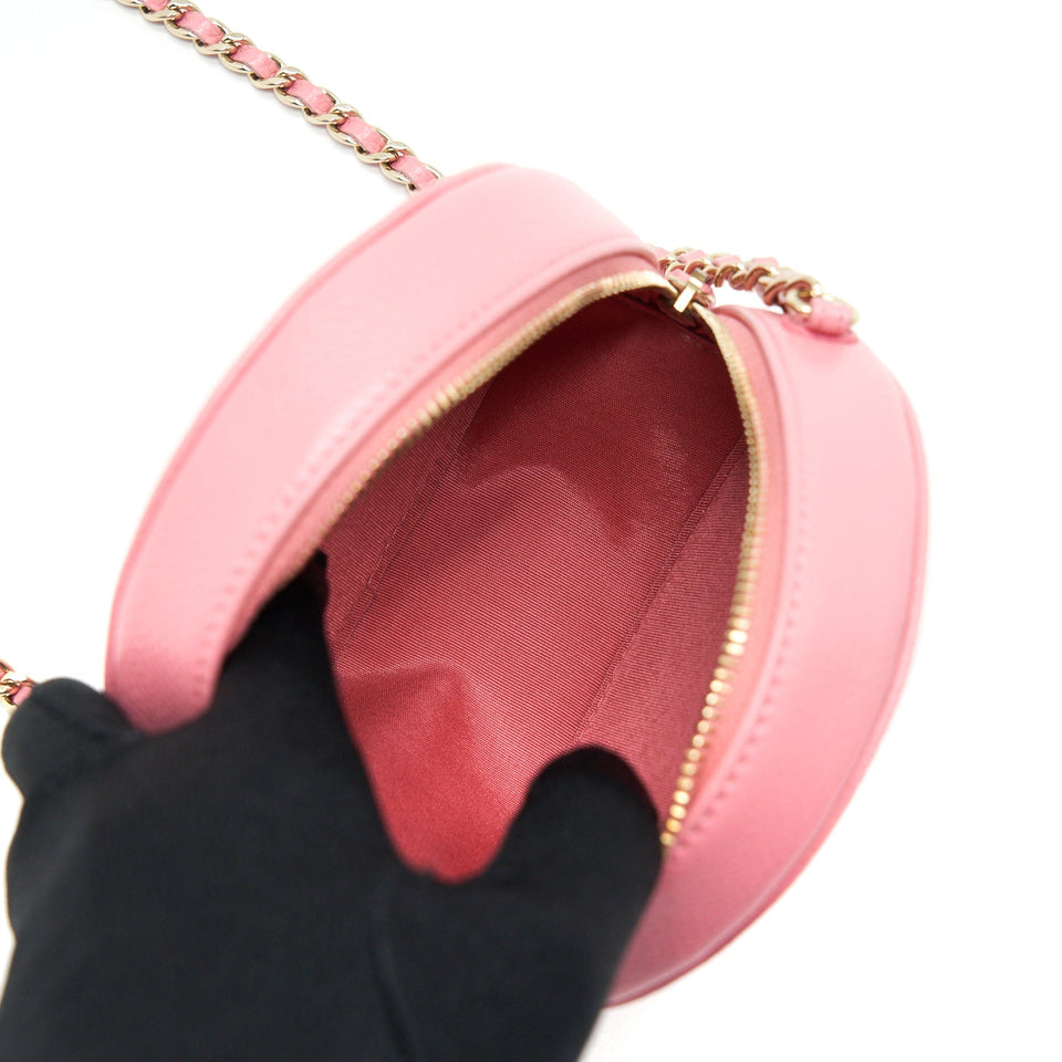 Chanel Camellia Round Clutch With Chain Pink L