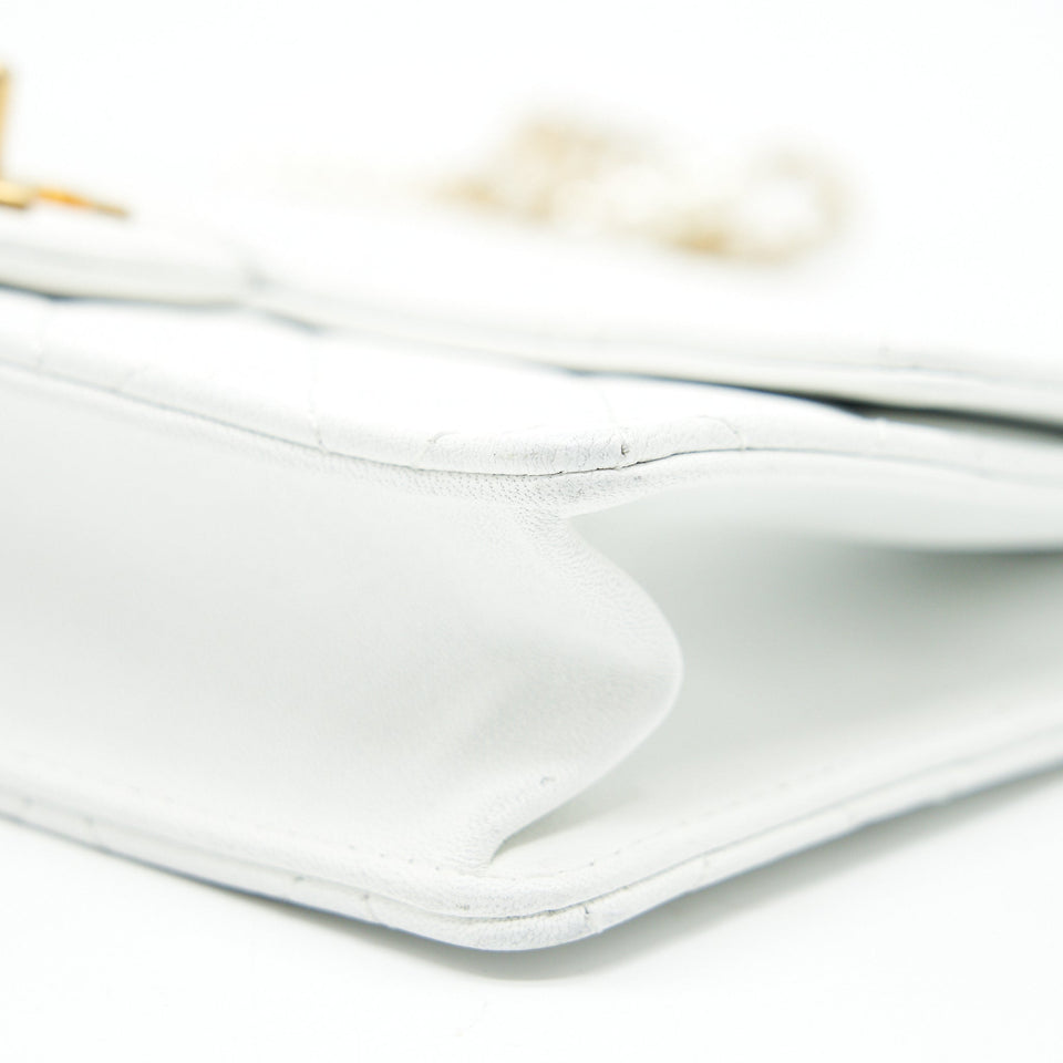 Chanel Quilted Pearl Chain Flap Bag In White