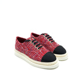 Chanel Size 36.5 Tweed Lace-Up Pearls Flats Shoes