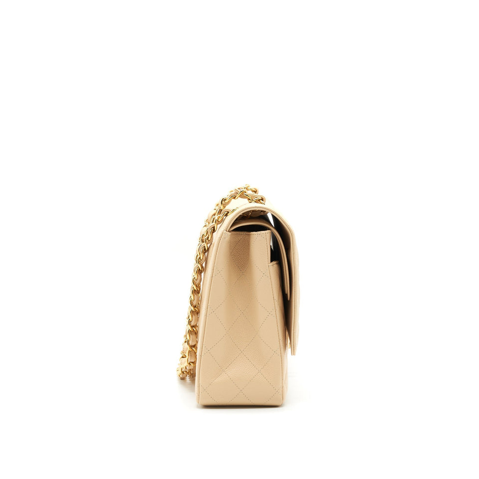 Chanel Maxi Classic Double Flap Bag Caviar beige