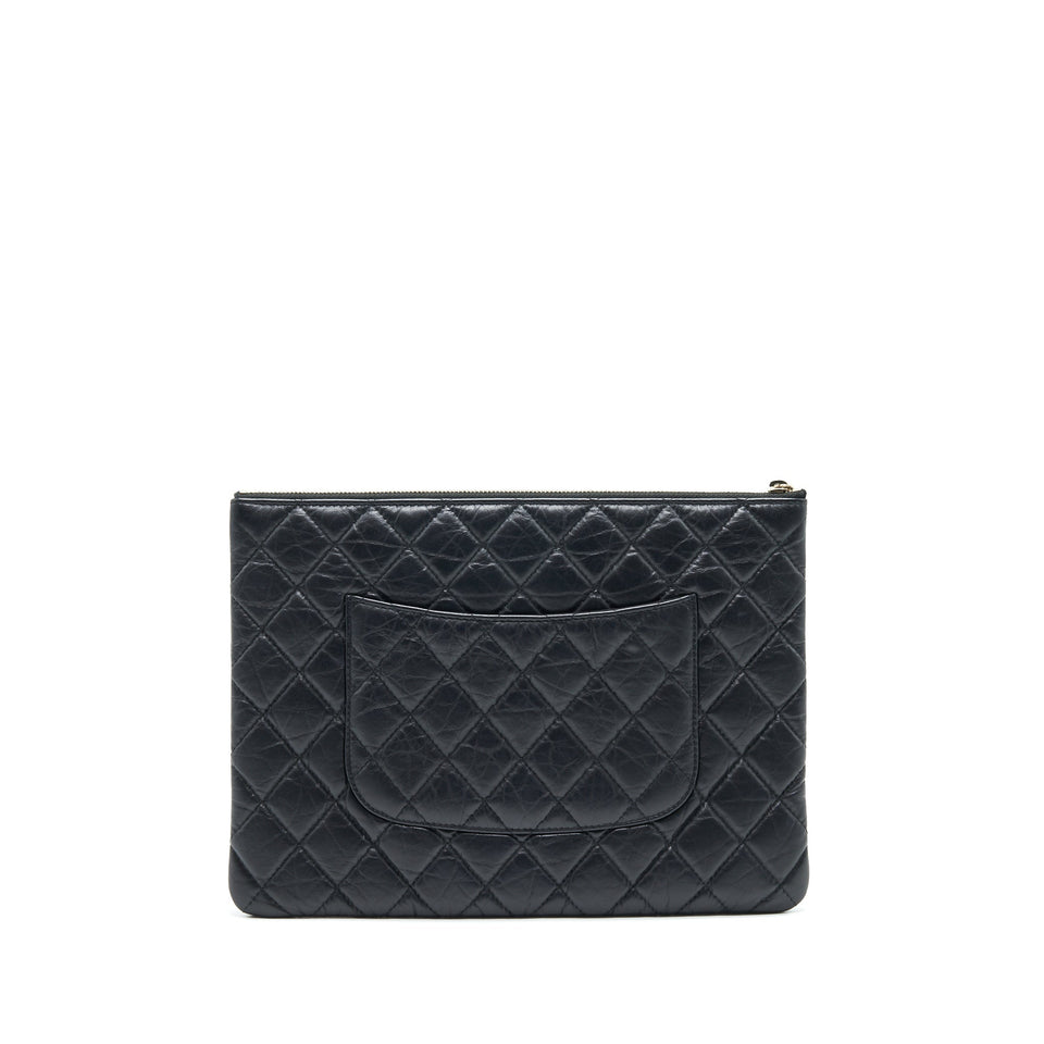 Chanel 2.55 Leather Clutch with Charm Black