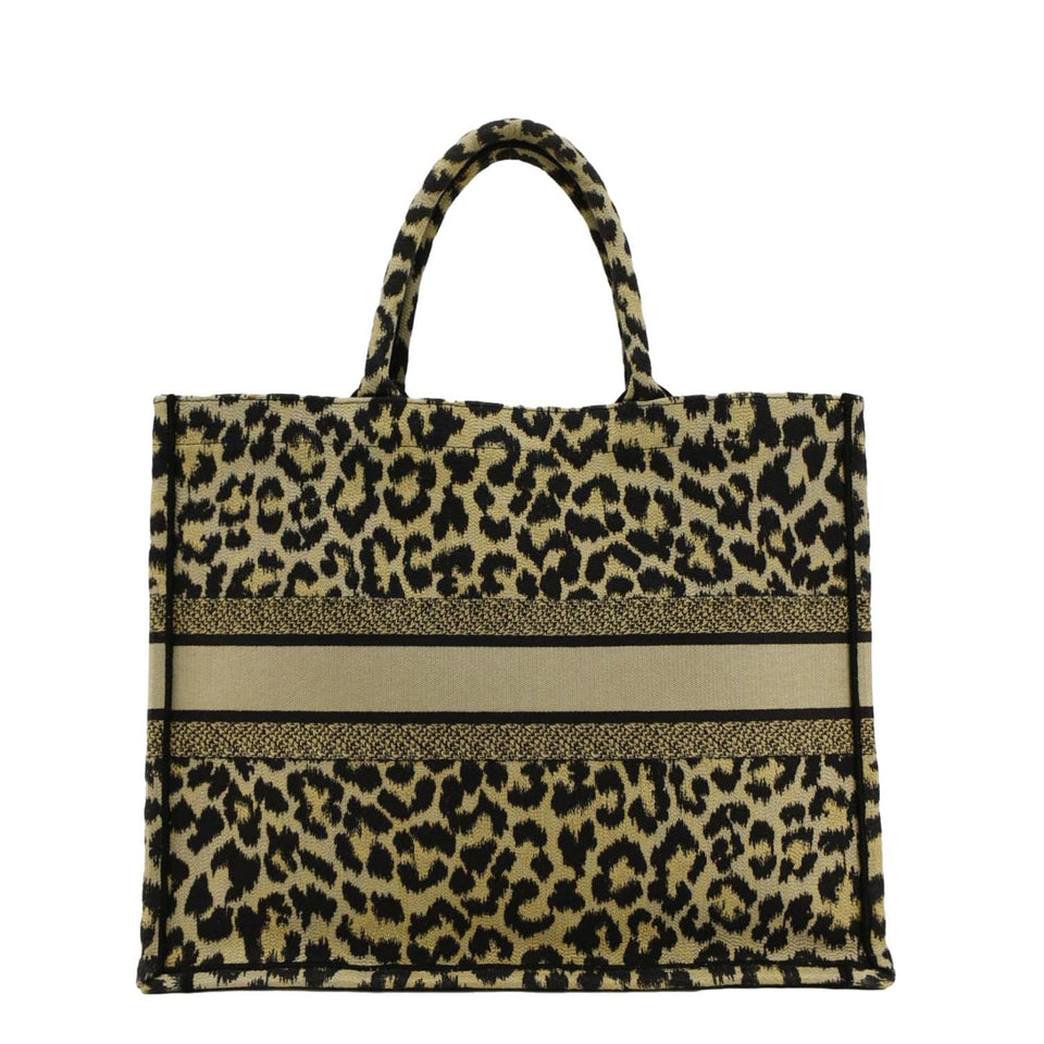 Christian Dior Leopard Medium Book Mizza Embroidered Tote Bag Beige