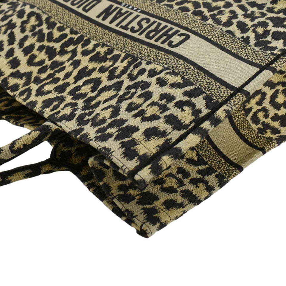 Christian Dior Leopard Medium Book Mizza Embroidered Tote Bag Beige