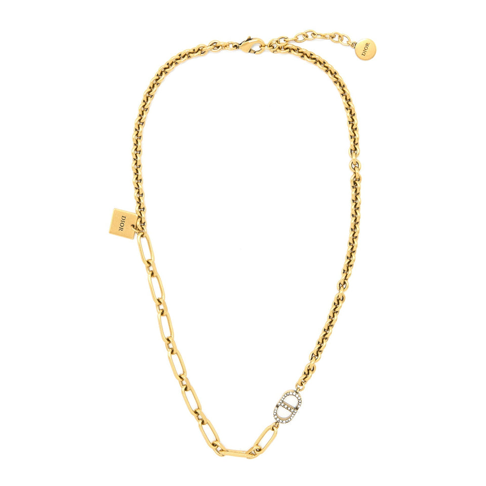 Dior CD with Crystal Chain Long Necklace Gold Tone