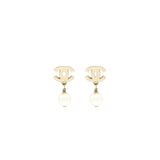 Chanel CC Logo With Pearl Drop Earrings L