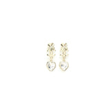 Chanel Heart Dropped CC Logo/Flower Earring Crystal Light Gold Tone