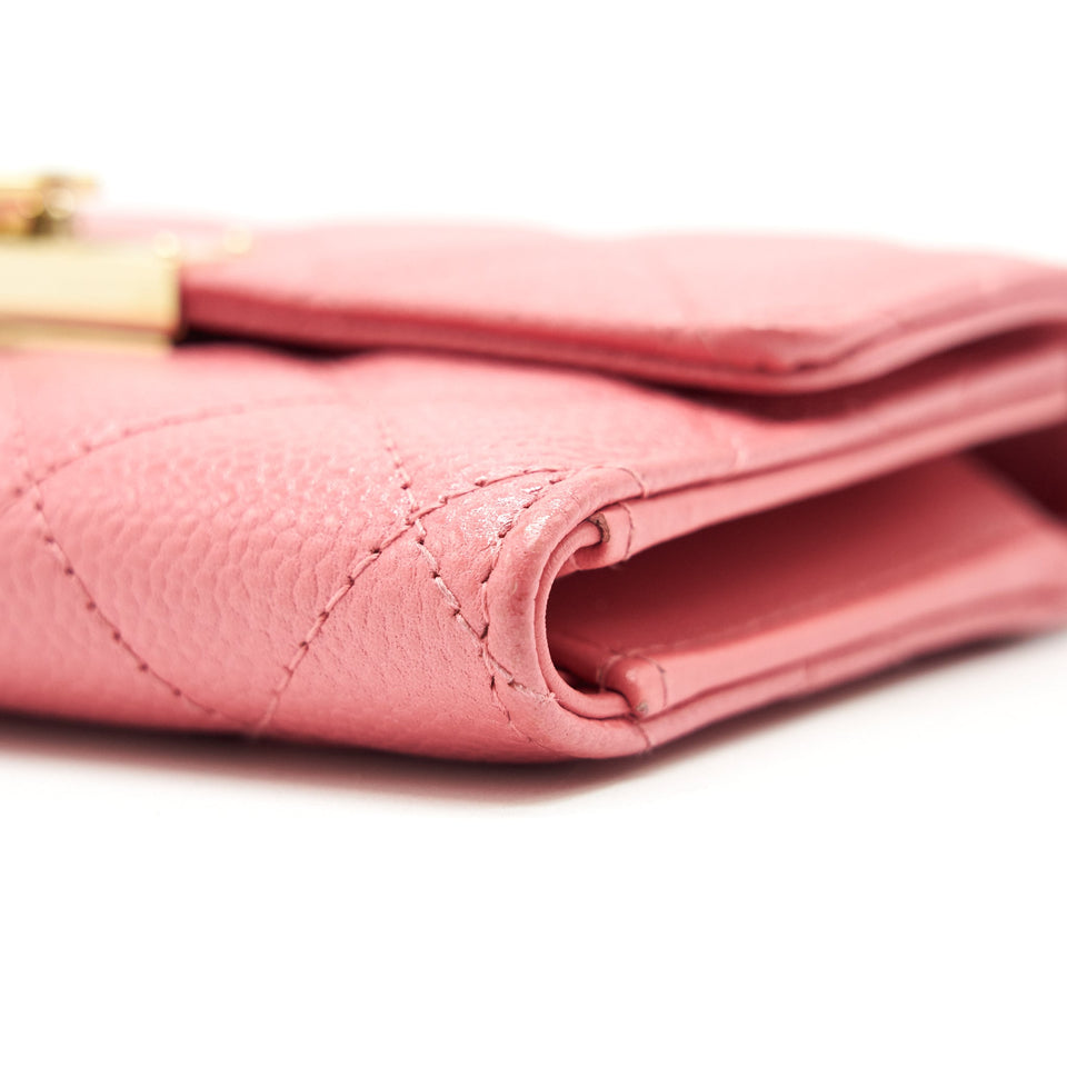 Chanel CAVIAR MEDIUM FLAP WALLET ROSE PINK WITH GOLD CC LOGO