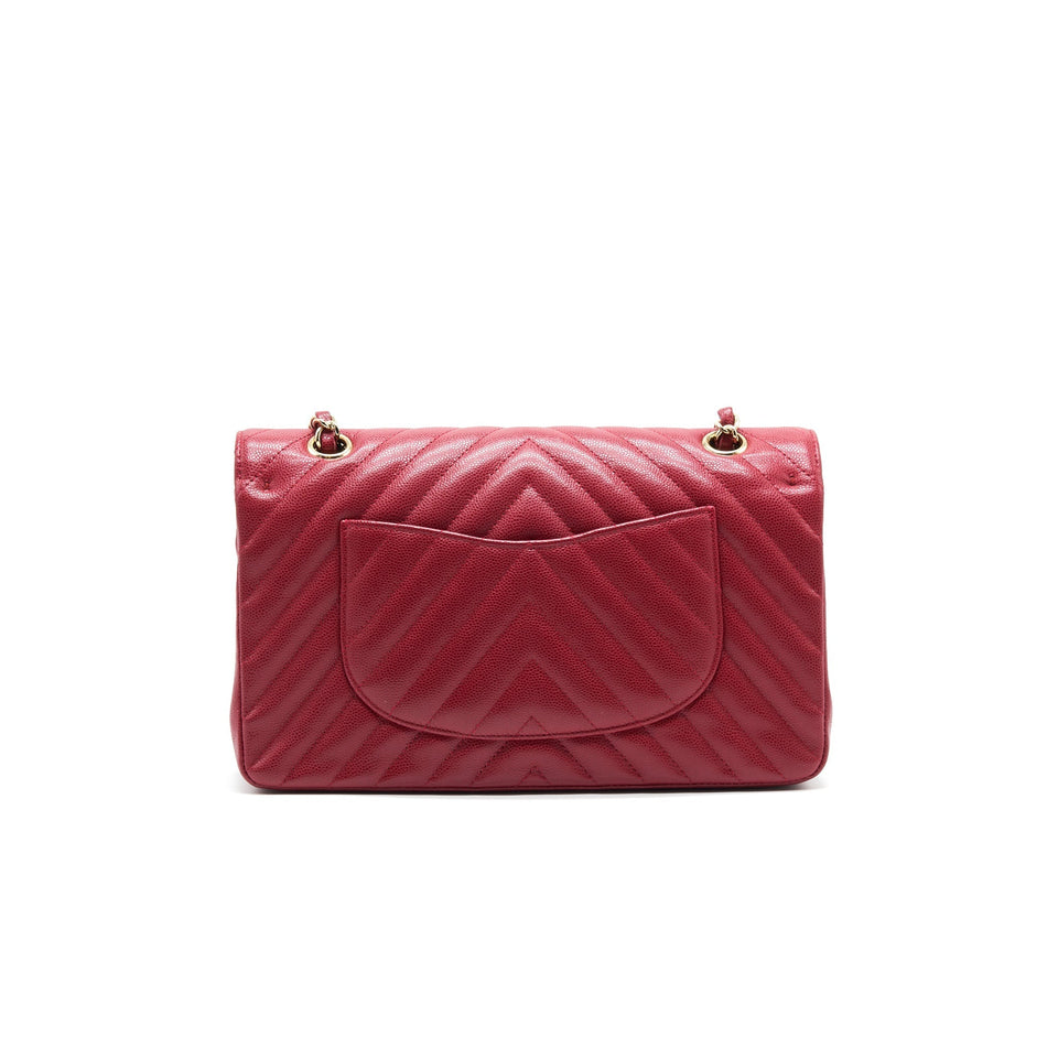 Chanel Medium Classic Double Flap caviar Raspberry Red with L