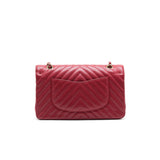 Chanel Medium Classic Double Flap caviar Raspberry Red with L