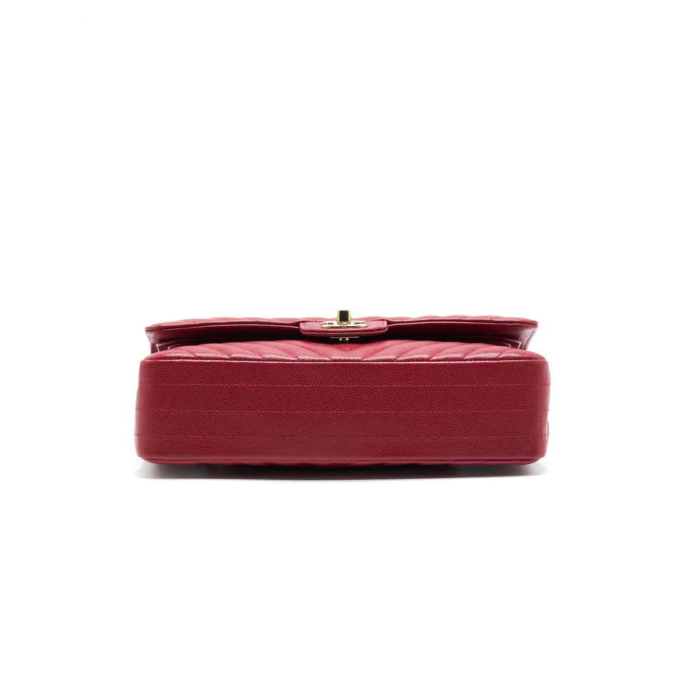 Chanel Medium Classic Double Flap caviar Raspberry Red with L