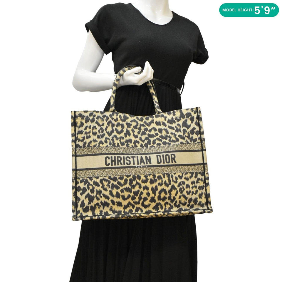 Christian Dior Leopard Medium Book Mizza Embroidered Tote Bag Beige