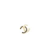 Chanel CC Logo Earrings Black Crystal/Pearl Light Gold Tone