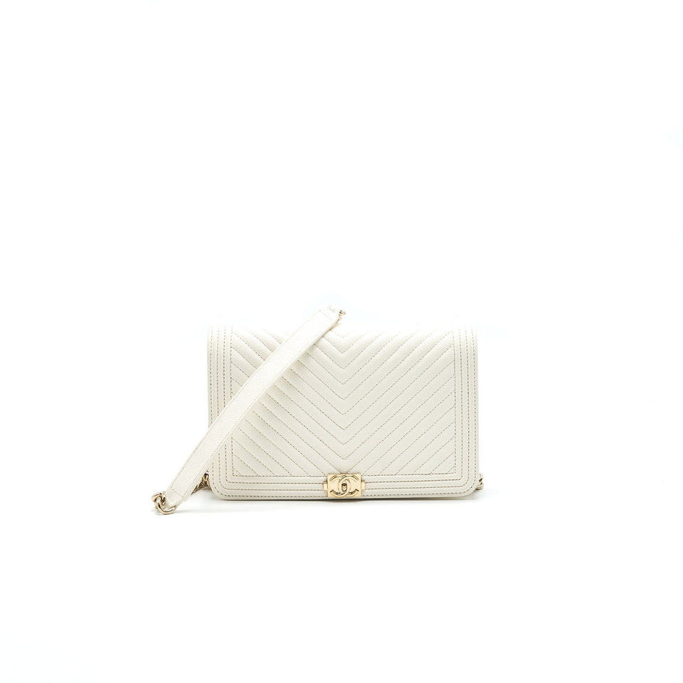 Chanel Chevron Caviar Wallet on Chain Ivory L