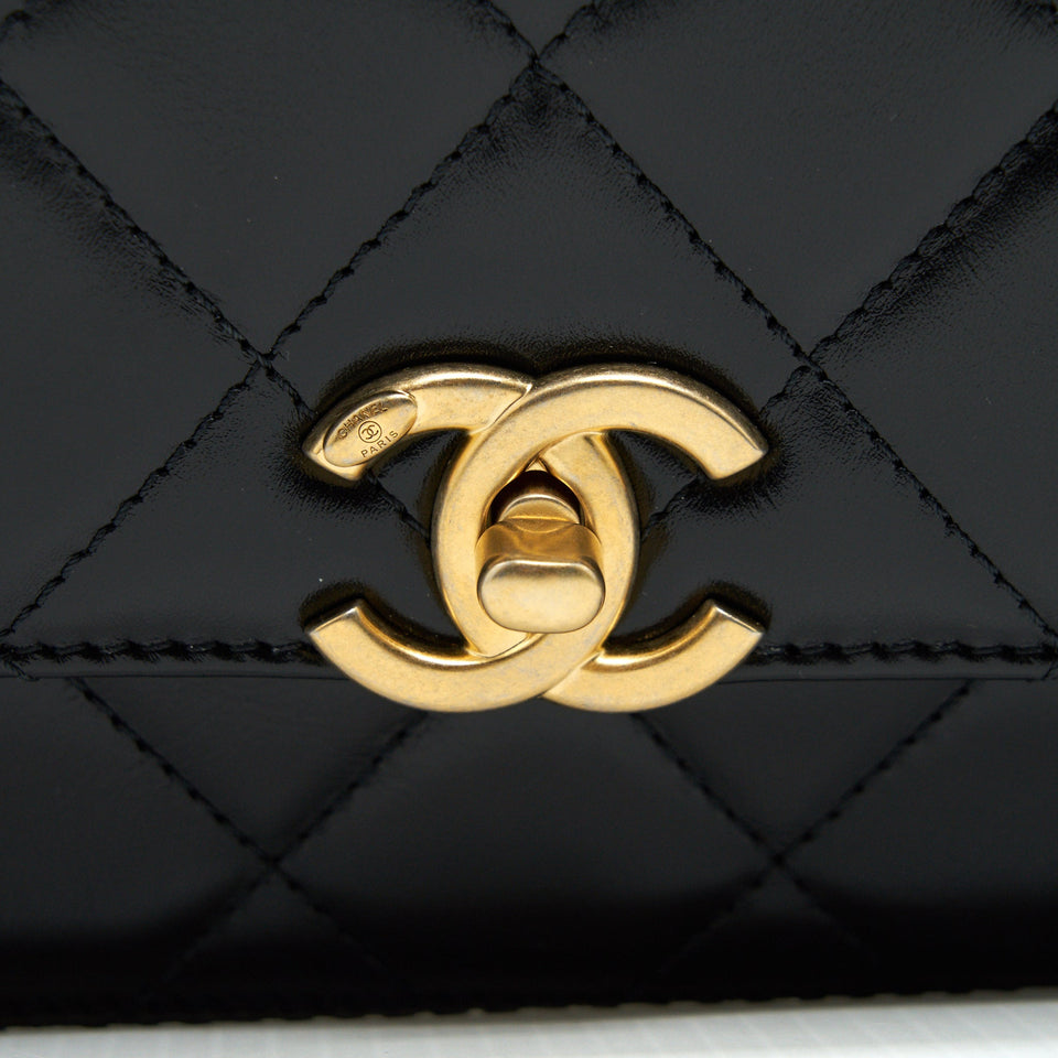 Chanel 21A Gold Crush Mini Flap Bag Calfskin Black