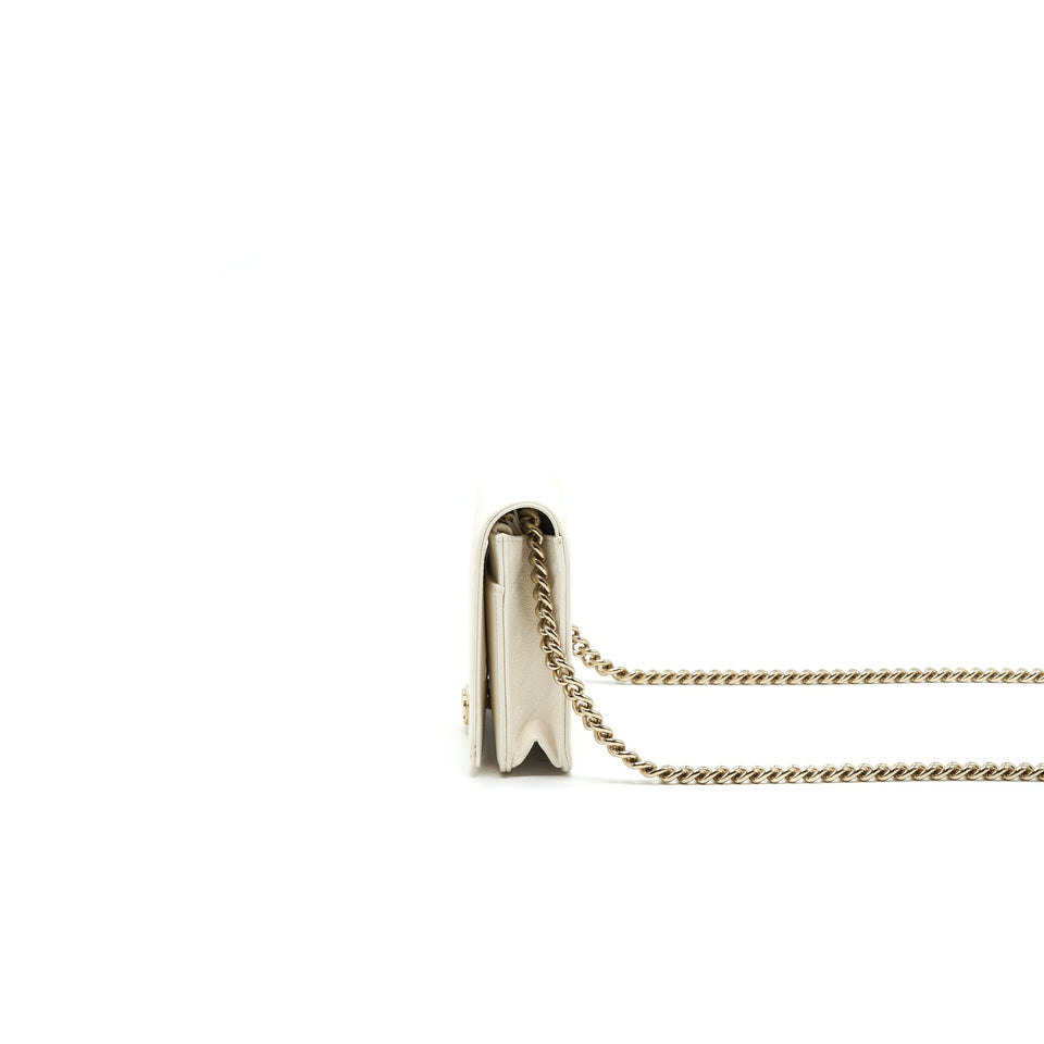 Chanel Chevron Caviar Wallet on Chain Ivory L