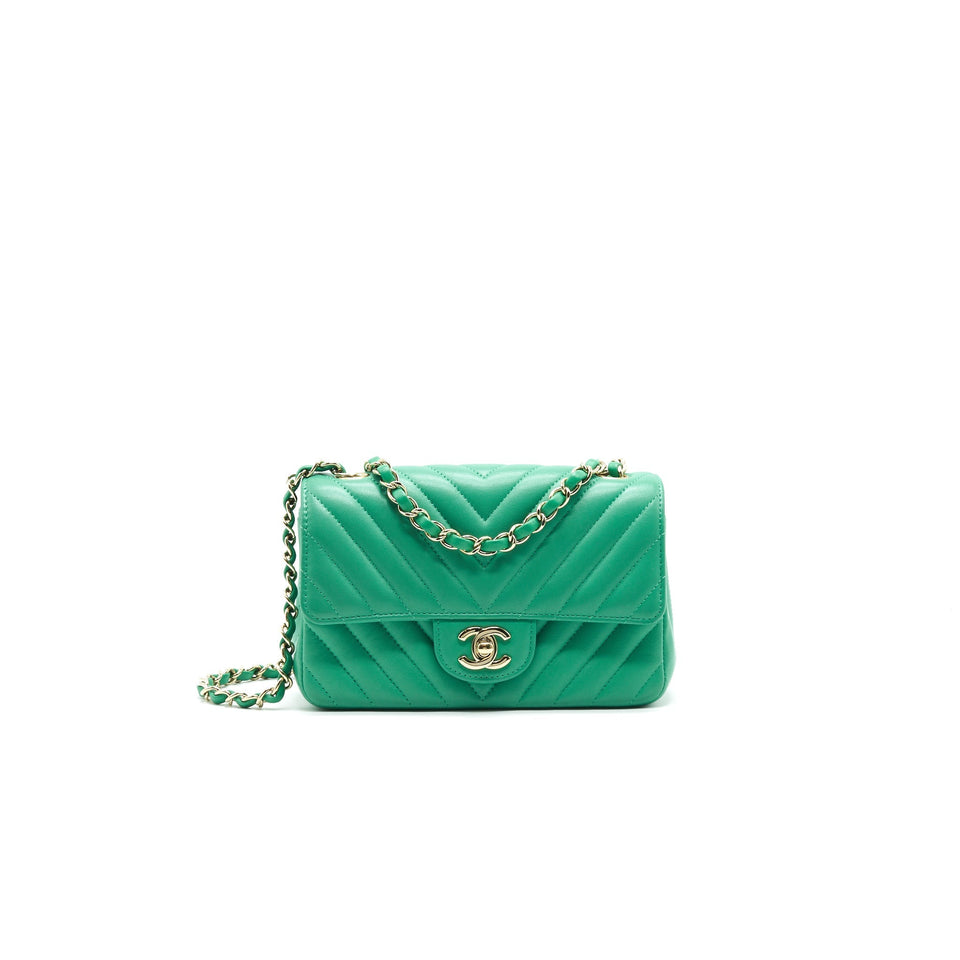Chanel Chevron Mini Rectangular Green with L