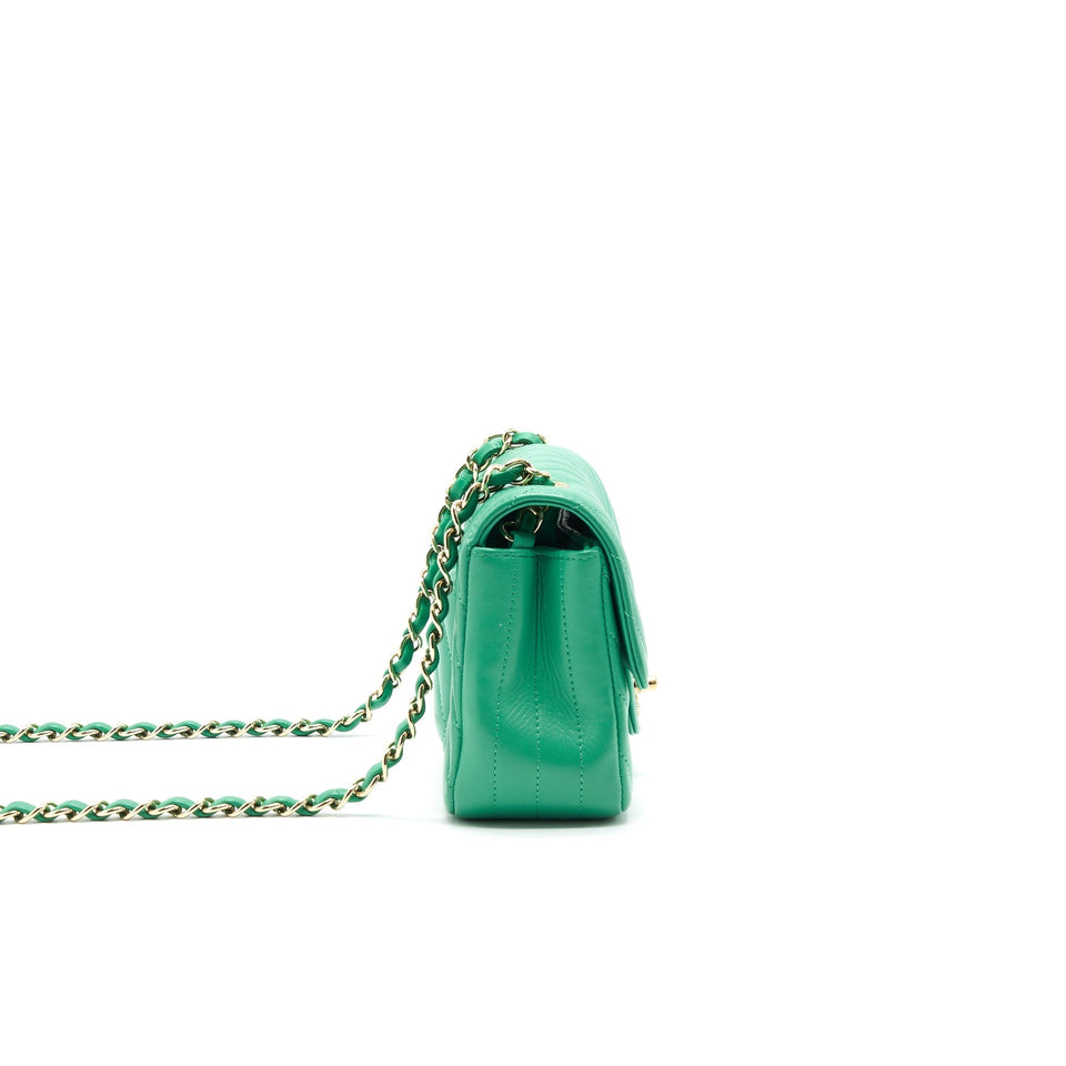 Chanel Chevron Mini Rectangular Green with L