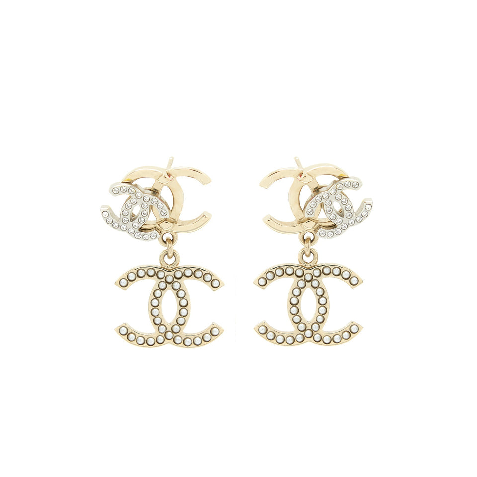 Chanel Logos Earrings With Pearls And Crystal L