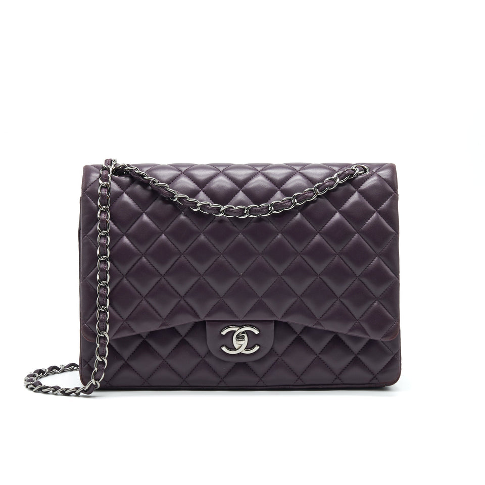 Chanel Maxi Double Flap Bag Lambskin Burgundy