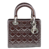 Christian Dior Lady Dior Quilted Patent Leather Shoulder Bag Burgundy