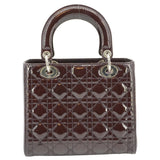 Christian Dior Lady Dior Quilted Patent Leather Shoulder Bag Burgundy