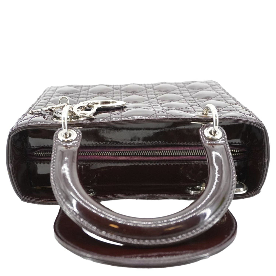 Christian Dior Lady Dior Quilted Patent Leather Shoulder Bag Burgundy