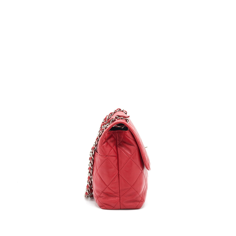 Chanel Quilted Large Flap Leather Bag With Chain Red