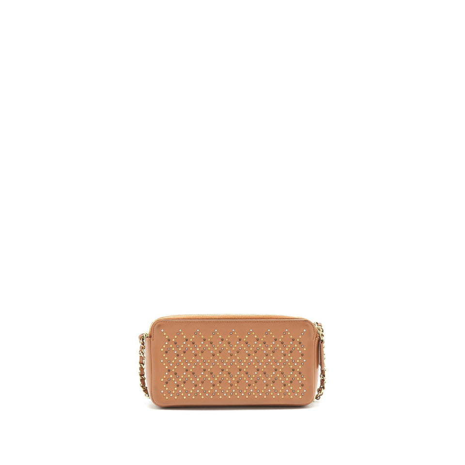 Chanel Stud Double Zip Wallet On Chain Dark Beige