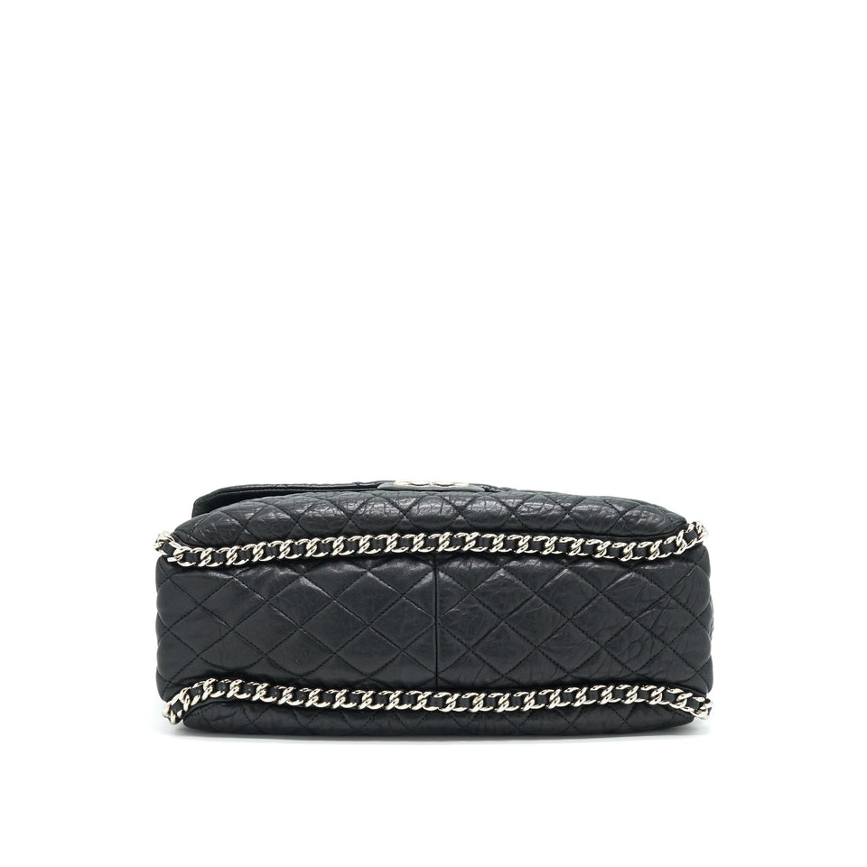 Chanel Quilted Leather With Chain Shoulder Bag XL Black