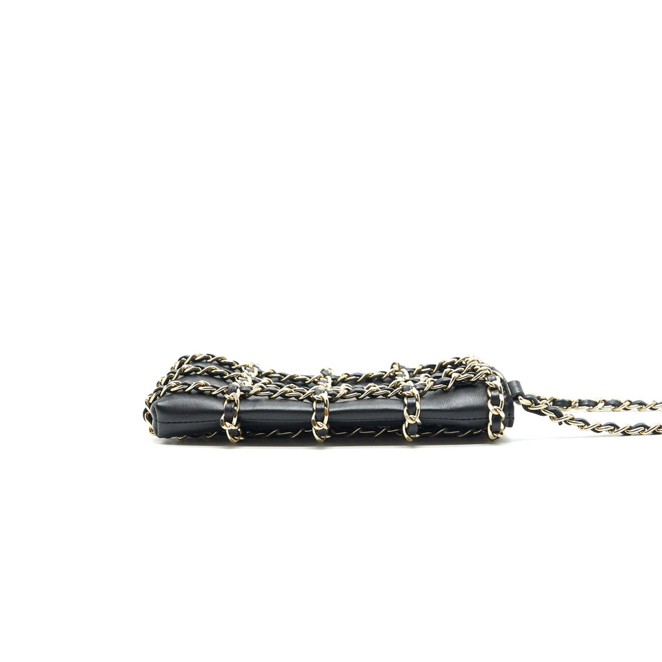 Chanel Gold Clutch O Chain Phone Holder black