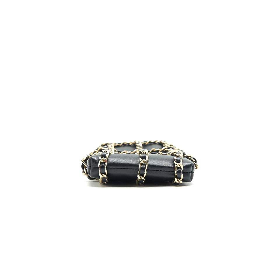 Chanel Gold Clutch O Chain Phone Holder black