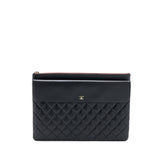 Chanel Quilted Zip and Flap Pouch/Clutch Large Model Lambskin Black L