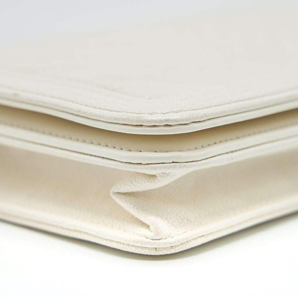 Chanel Chevron Caviar Wallet on Chain Ivory L