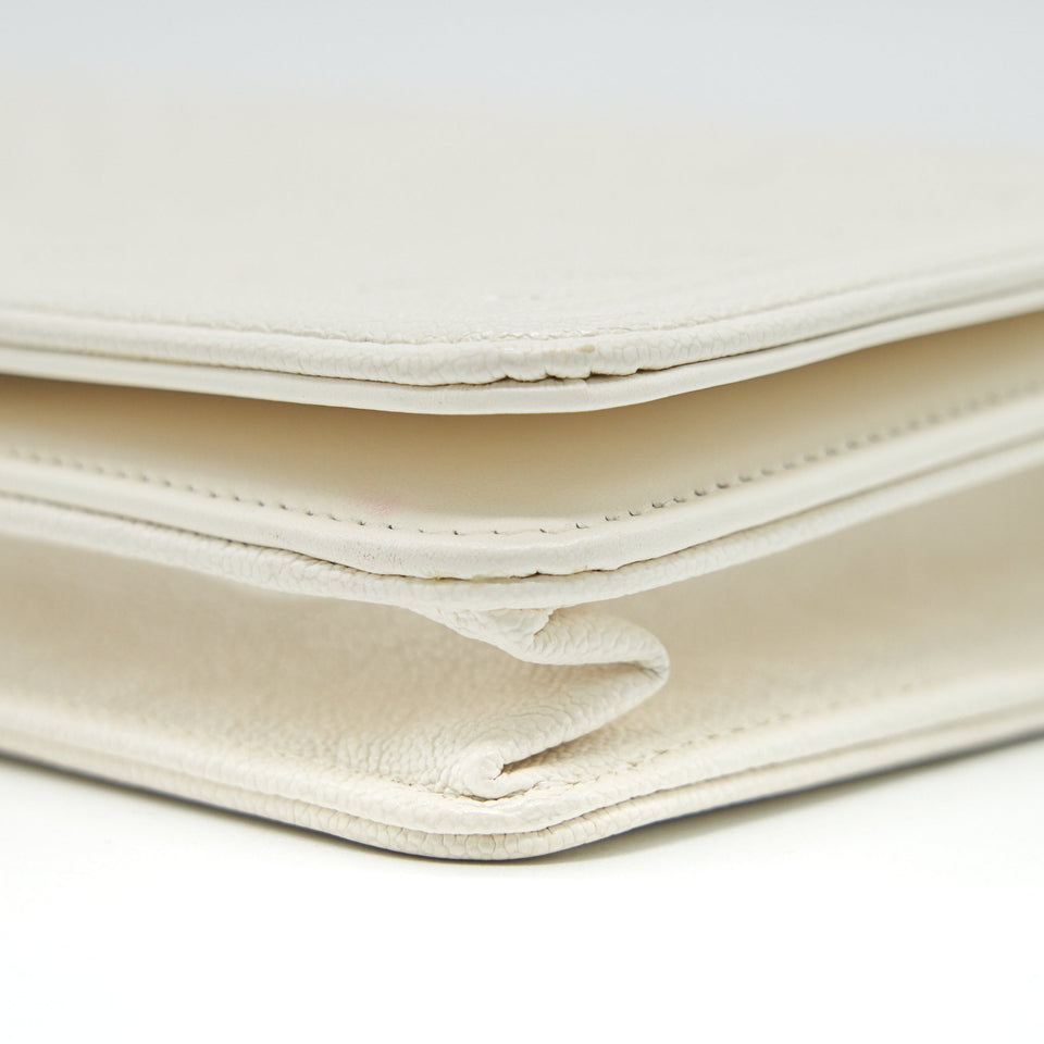 Chanel Chevron Caviar Wallet on Chain Ivory L