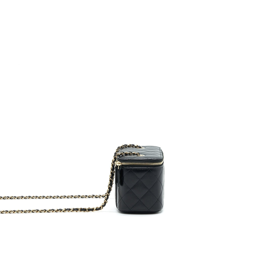 Chanel Long Vanity With Chain Lambskin Black L