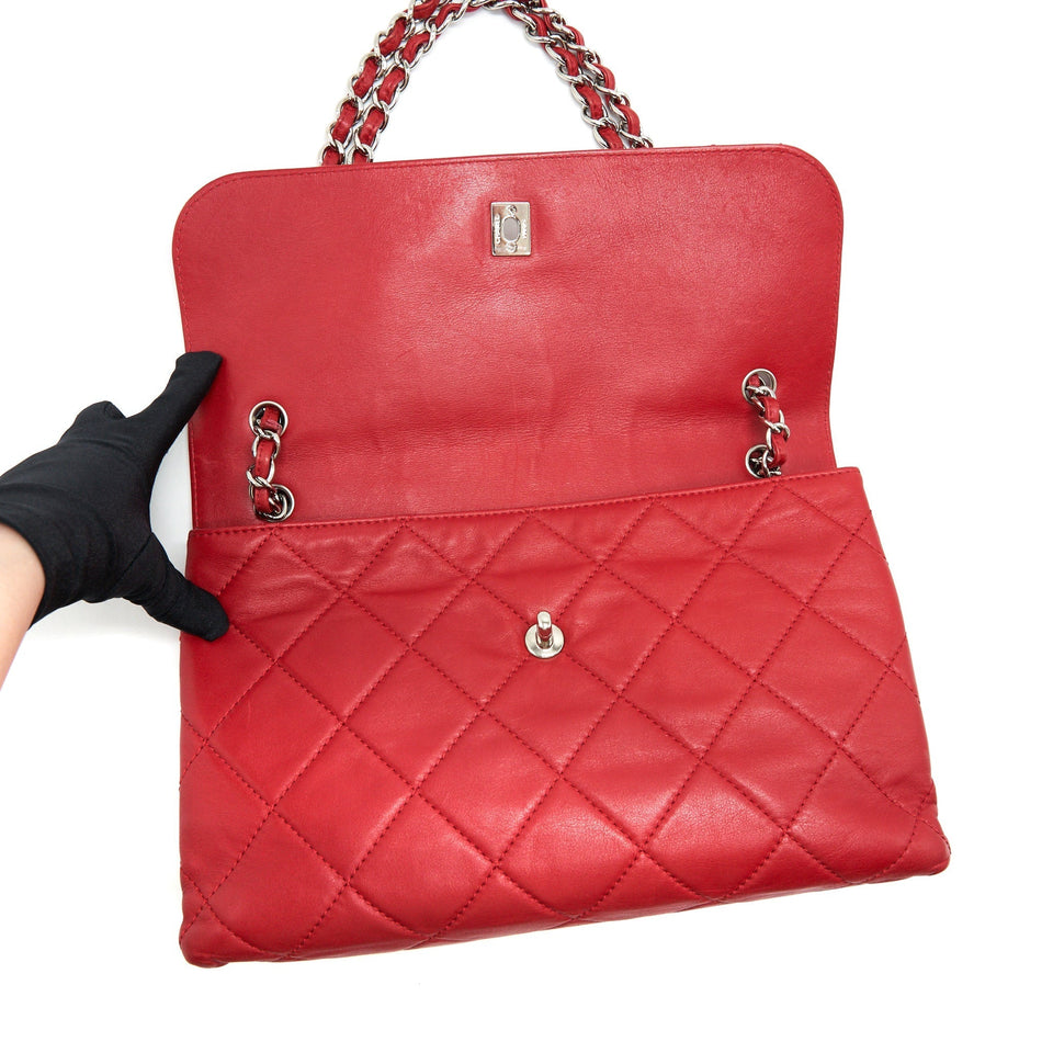 Chanel Quilted Large Flap Leather Bag With Chain Red