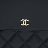 Chanel Quilted Zip and Flap Pouch/Clutch Large Model Lambskin Black L