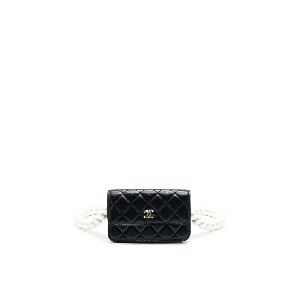 Chanel Giant Pearl Clutch With Chain Calfskin Black L