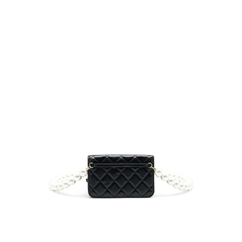 Chanel Giant Pearl Clutch With Chain Calfskin Black L