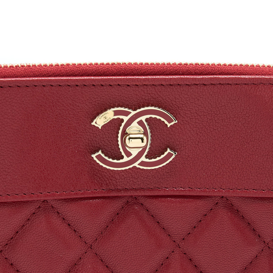 Chanel CC Logo Quilted Zip Pouch/Clutch Calfskin Red